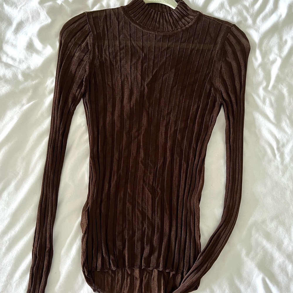 MANGO Sheer Ribbed Long Sleeve Turtleneck